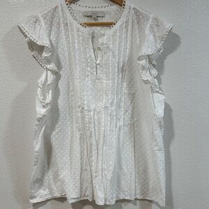 LOFT Textured White Blouse with Ruffle Sleeves